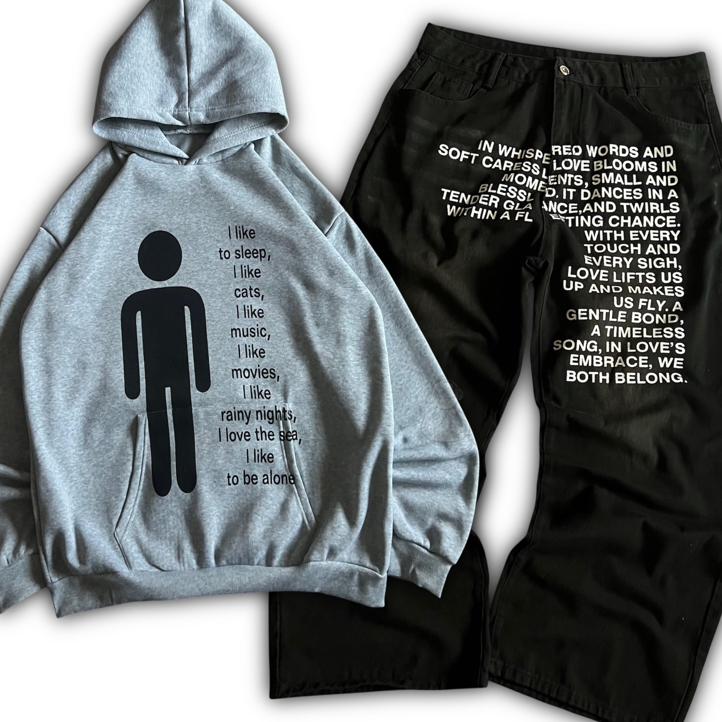 Street Fashion Harajuku - Amerikanisches Muster Buchstaben-Jeans Y2K Herren Hoodie-Sets