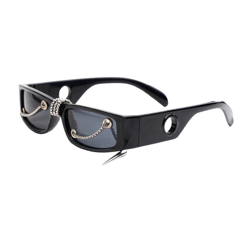 Street Fashion Reference - Trendige quadratische Unisex-Sonnenbrille mit langen Kettendekoren