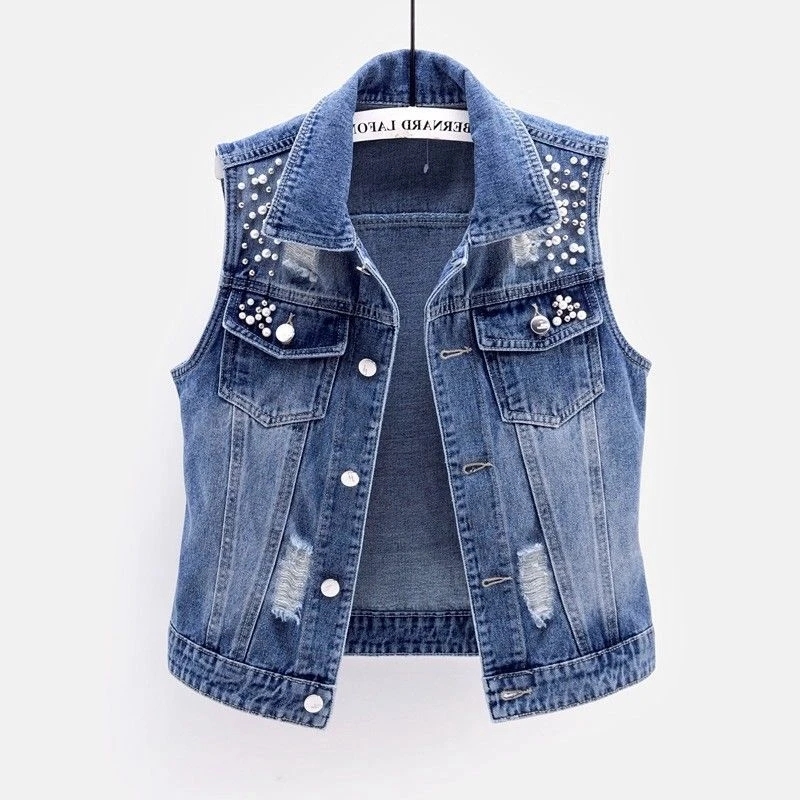 Street Fashion Jeans Women - Damen-Jeansweste mit Luxus-Perlen, Modische Frühjahr/Herbst 2026