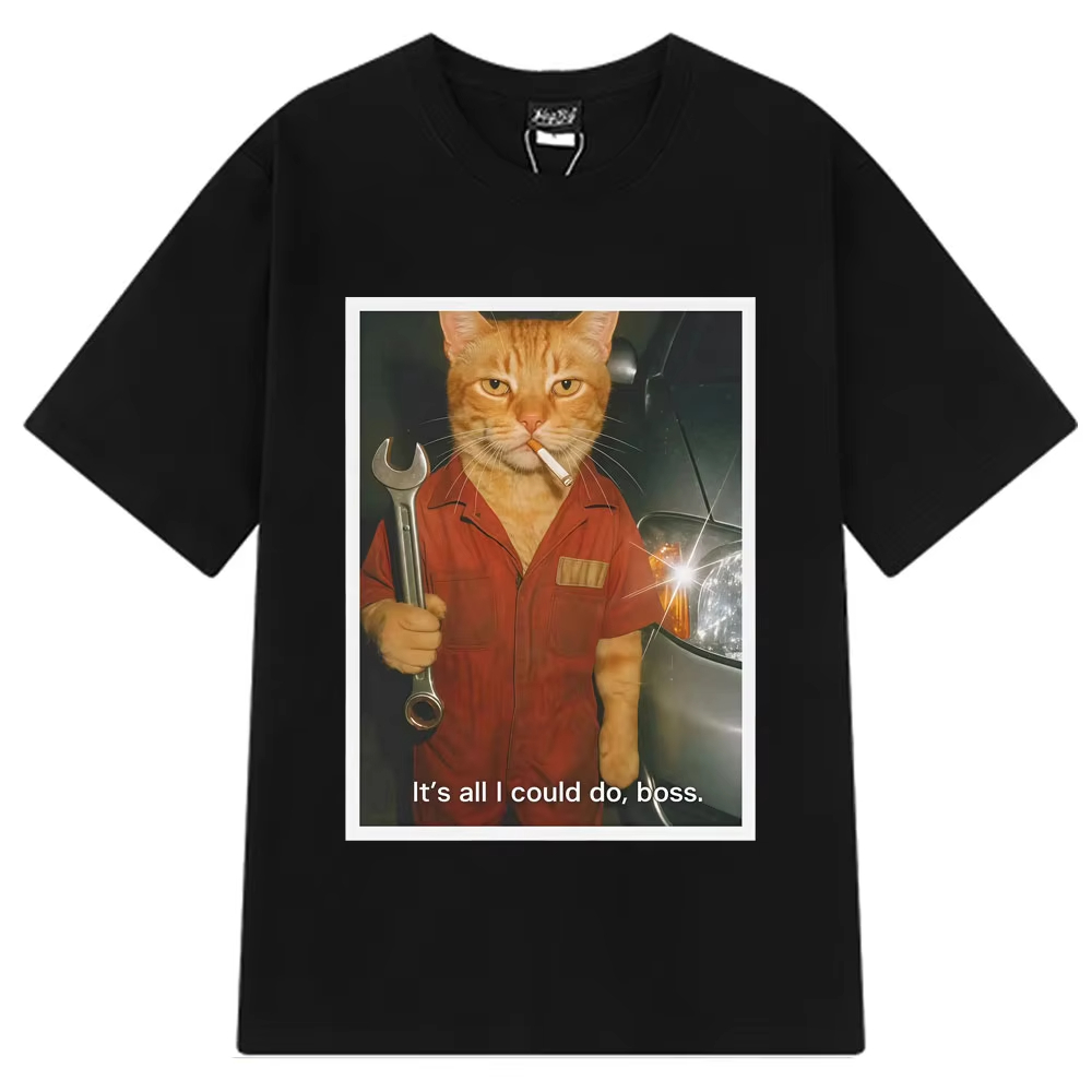Fashion Street Cat - Lustiges Katzen-Mechanik-Fans T-Shirt Damenmode Kleidung Harajuku