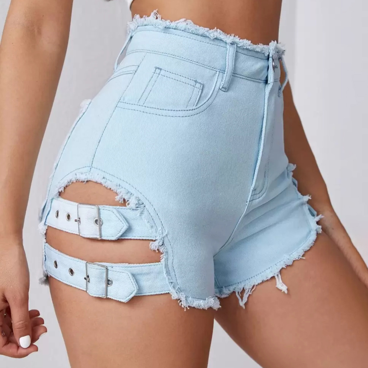 Street Fashion Denim - Damen High-Waist Denim-Shorts mit Distressed-Saum, Sommer-Casual-Streetwear,
