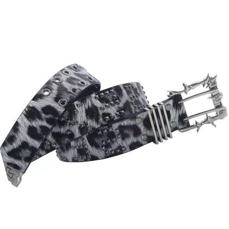 Street Fashion Reference - X5XA Cooler grauer PVC-Gürtel mit Leopardenmuster,