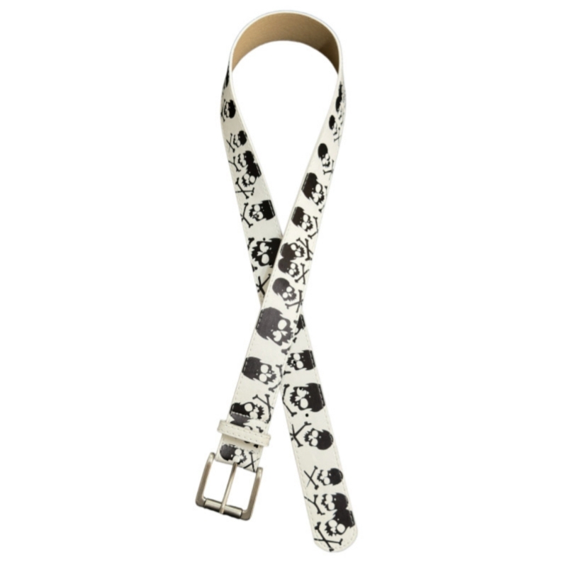 Street Fashion Reference - Modischer handgemalter Totenkopf-Design-Taillengürtel aus PU-Leder für