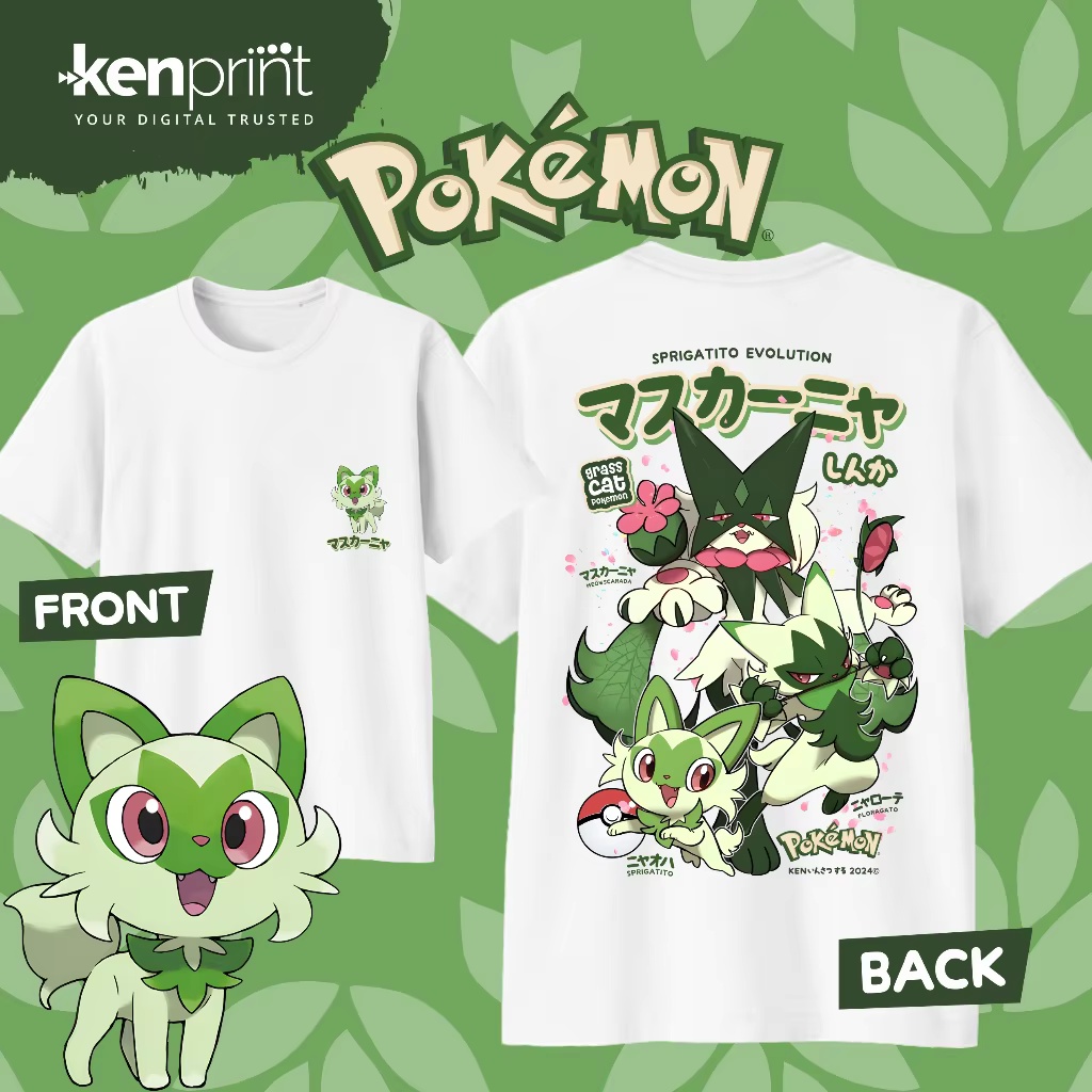 Street Fashion Evolution - Anime Pokémon Sprigatito Evolution Baumwoll-T-Shirt Sommer