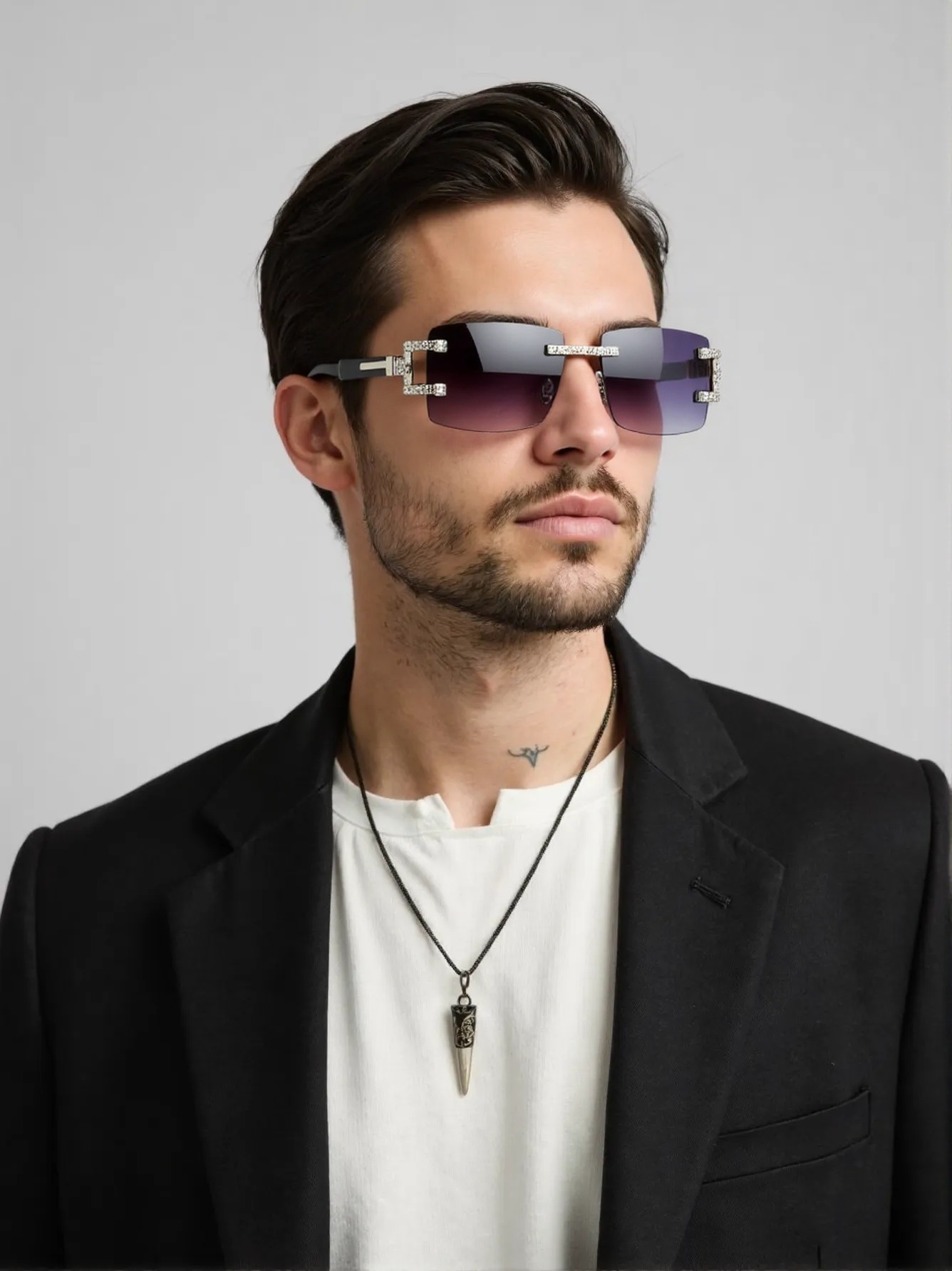Street Fashion Trends - Retro-Mode-Sonnenbrille mit Holzbeinen, trendige randlose Diamantbrille,