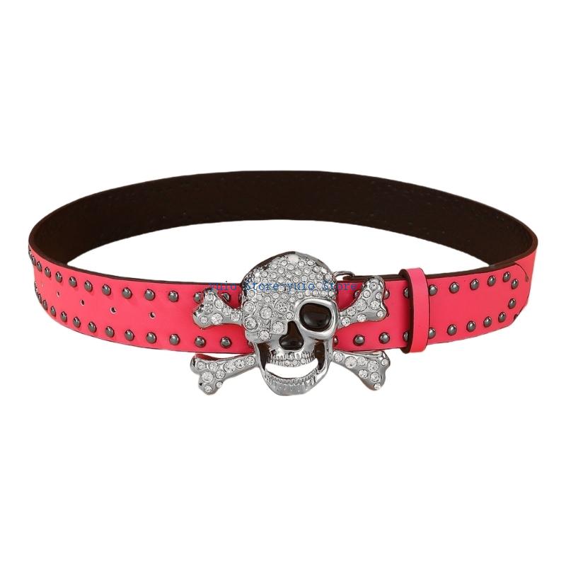 Street Fashion Reference - X7XB Beliebter Strass-Totenkopf-Schnallengürtel für Erwachsene, Nietenbesetzter