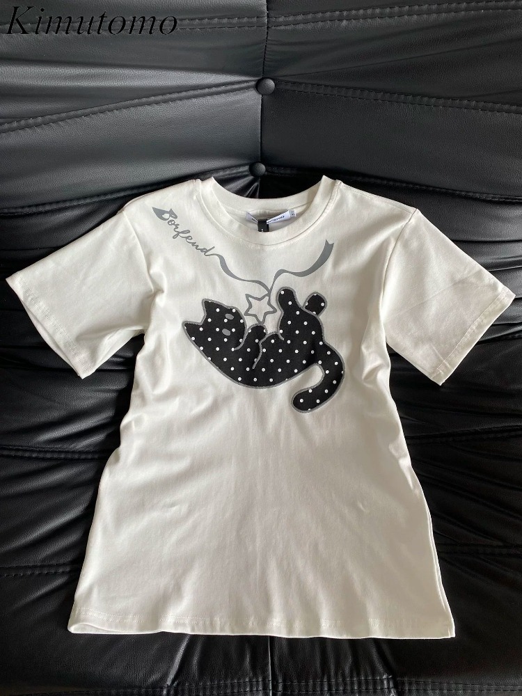 Fashion Street Cat - Kimutomo T-Shirts für Damen, mit Sternmuster,