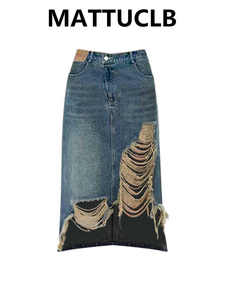 Damen 2000er Midi-Rock Zerriss – Street Fashion Denim Bewertung und Preis