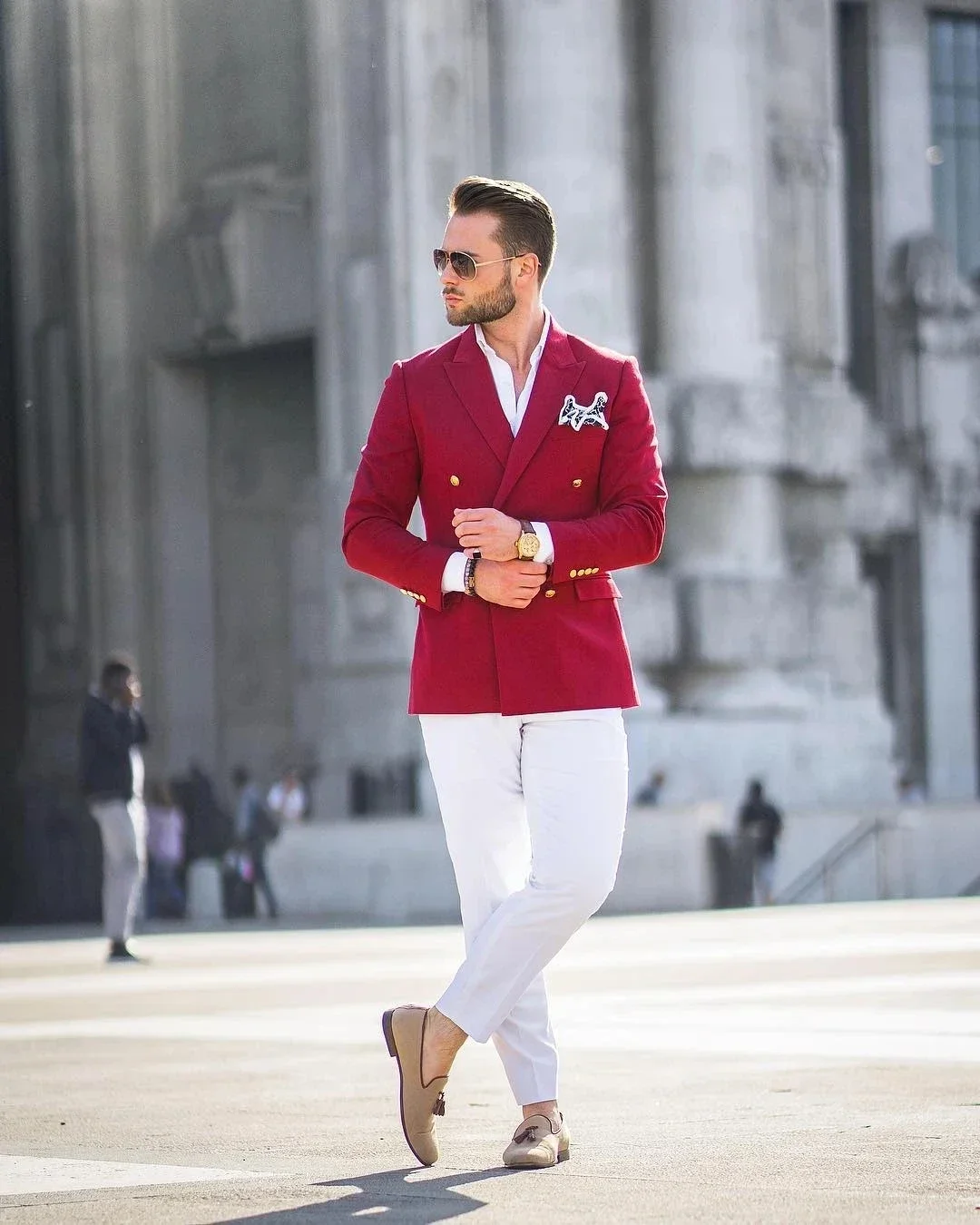 Rote Jacke Weiße Hose Doppelre – Street Fashion Jacket Men Bewertung und Preis