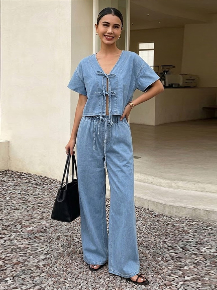 Lässiges Kurzarm-V-Ausschnitt- – Street Fashion Jeans Women Bewertung und Preis